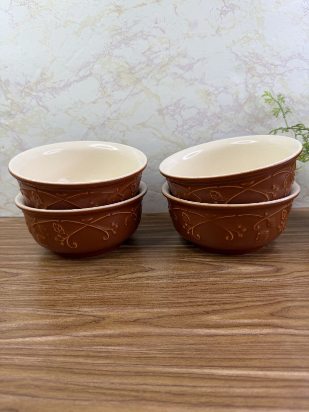 Set of 4 Pfaltzgraff Mission Flower Vine Scroll Brown Floral 6" Cereal Soup Bowl - Picture 2 of 10